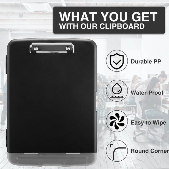 Alt view image 2 of 6 - Sooez Clipboard with Storage, Clip Board 8.5 x 11 with Pen Holder, High Capacity Plastic Organization Case Box for Letter Legal A4 Size Paper, Nurses Teachers Must Haves, School & Office Supplies