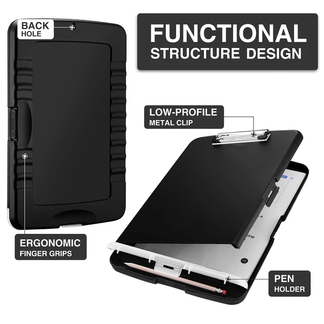 Alt view image 5 of 6 - Sooez Clipboard with Storage, Clip Board 8.5 x 11 with Pen Holder, High Capacity Plastic Organization Case Box for Letter Legal A4 Size Paper, Nurses Teachers Must Haves, School & Office Supplies