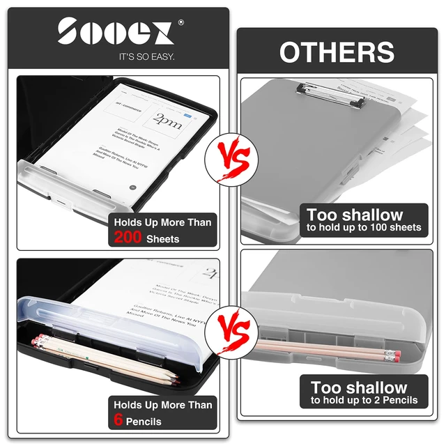 Alt view image 6 of 6 - Sooez Clipboard with Storage, Clip Board 8.5 x 11 with Pen Holder, High Capacity Plastic Organization Case Box for Letter Legal A4 Size Paper, Nurses Teachers Must Haves, School & Office Supplies