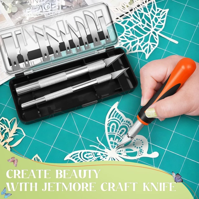 Alt view image 4 of 6 - JETMORE 16 Pcs Exacto Knife, Craft Knives with 13 SK5 Steel Blades for Art