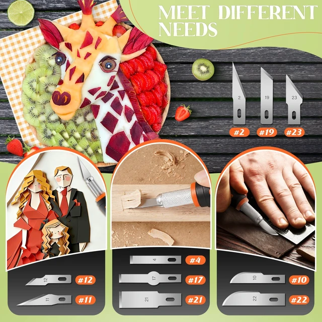 Alt view image 3 of 6 - JETMORE 16 Pcs Exacto Knife, Craft Knives with 13 SK5 Steel Blades for Art