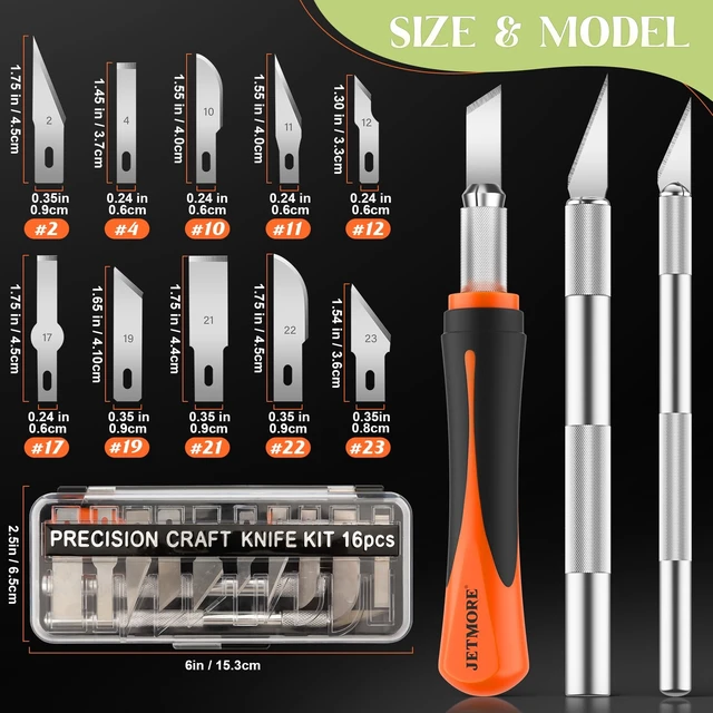 Alt view image 6 of 6 - JETMORE 16 Pcs Exacto Knife, Craft Knives with 13 SK5 Steel Blades for Art