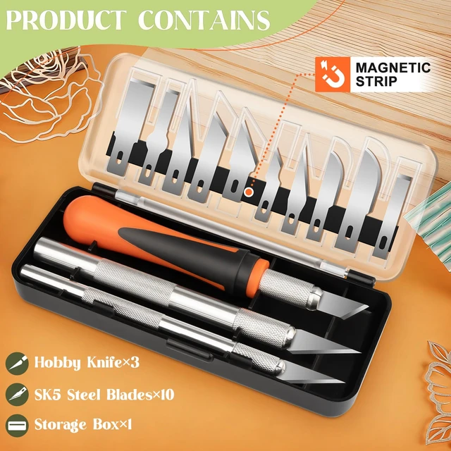 Alt view image 2 of 6 - JETMORE 16 Pcs Exacto Knife, Craft Knives with 13 SK5 Steel Blades for Art