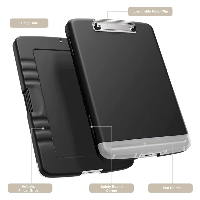 Alt view image 4 of 6 - Piasoenc Clipboard with Storage, 8.5 x 11 Clip Board with Pen Holder, Black