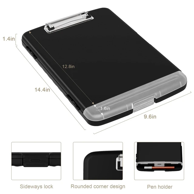 Alt view image 3 of 6 - Piasoenc Clipboard with Storage, 8.5 x 11 Clip Board with Pen Holder, Black