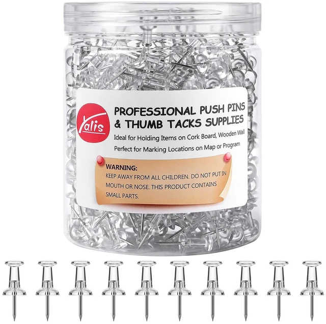 Main image of Push Pins 600 Count, Standard Clear Thumb Tacks Steel Point and Clear Plastic Head