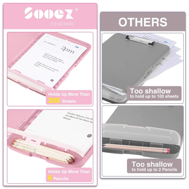 Alt view image 2 of 6 - Sooez Clipboards with Storage, High Capacity Clip Boards 8.5x11 with Storage, Heavy Duty Nursing Clipboard Folder, Plastic Clipboard with Pen Holder for Women Teachers Work, School & Office Supplies