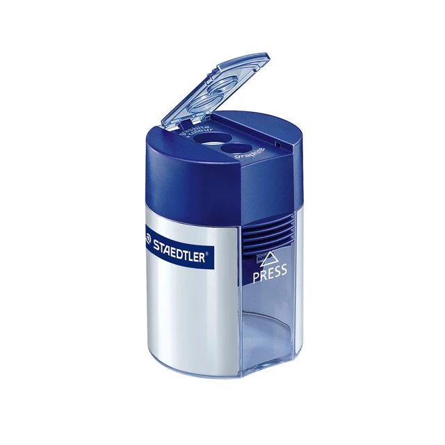 Alt view image 2 of 7 - STAEDTLER Double-Hole Tub Pencil Sharpener: Dual Size Manual Sharpener for Standard Graphite & Colored Pencils - Compact Design - Ideal for Classroom, Home, Office, & Art Studio