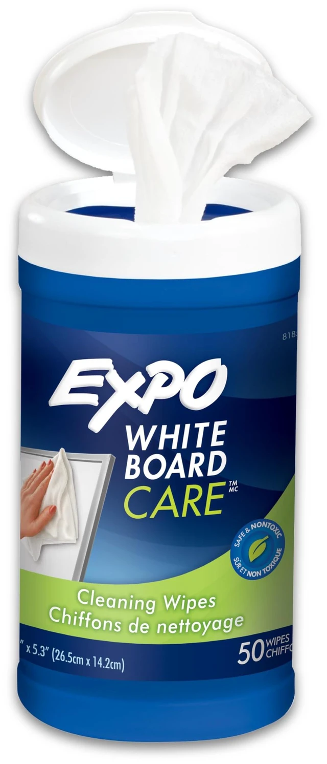 Main image of EXPO Whiteboard Care Dry Erase Wipes, Unscented, 50 Count - Home, Office, Teacher, Classroom Supplies
