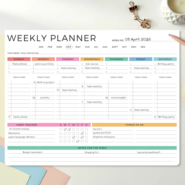 Main image of Beautiful Weekly Planner - Undated To Do List Notepad with 52 Sheets