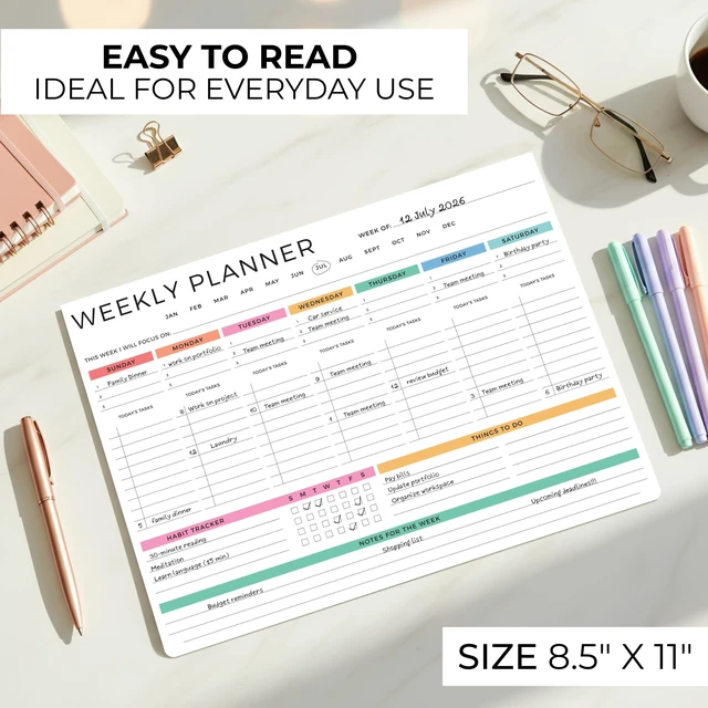 Alt view image 2 of 7 - Beautiful Weekly Planner - Undated To Do List Notepad with 52 Sheets