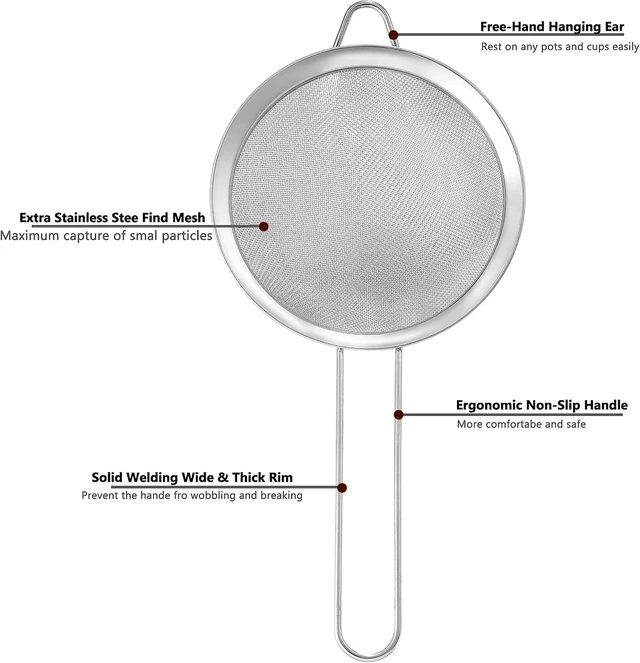Alt view image 5 of 6 - Fine Mesh Strainers for Kitchen, COKUMA Stainless Steel Metal Hand Small Mini Sieve Strainer, Cocktail Strainer Tea Coffee Juice Strainer,Food Strainer with Handlle (3.35inch, Silver)
