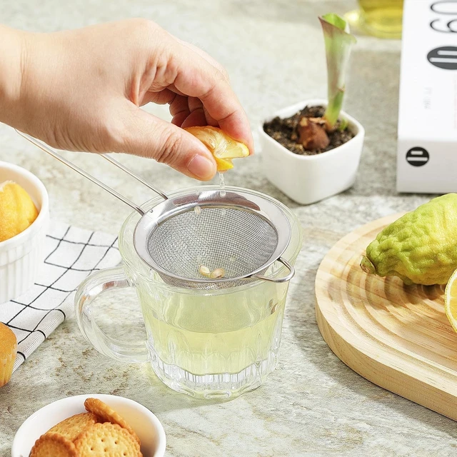 Alt view image 3 of 6 - Fine Mesh Strainers for Kitchen, COKUMA Stainless Steel Metal Hand Small Mini Sieve Strainer, Cocktail Strainer Tea Coffee Juice Strainer,Food Strainer with Handlle (3.35inch, Silver)