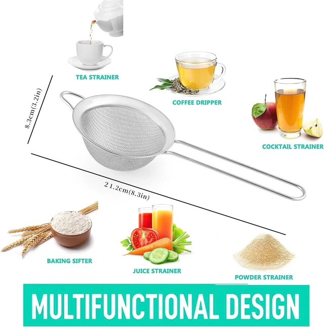 Alt view image 4 of 6 - Fine Mesh Strainers for Kitchen, COKUMA Stainless Steel Metal Hand Small Mini Sieve Strainer, Cocktail Strainer Tea Coffee Juice Strainer,Food Strainer with Handlle (3.35inch, Silver)