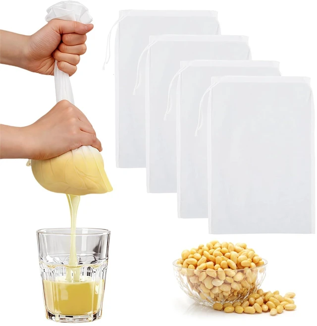 Main image of 4PCS Nut Milk Bag,8x12'' 100 Mesh Fine Mesh Cheese Cloth,Nylon Cheesecloth Bags for Straining,Multiple Usage Reusable Juice Strainer,Suitable for Straining Fruit Coffee Tofu Yogurt Tea (100 Mesh)