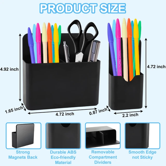 Alt view image 5 of 6 - KITANIS Magnetic Pen Holder,2 Pack Magnetic Dry Erase Marker Holder with Generous Compartments,Strong Magnet Storage Marker Pen Pencil Organizer for Refrigerator,Whiteboard,Locker Accessories