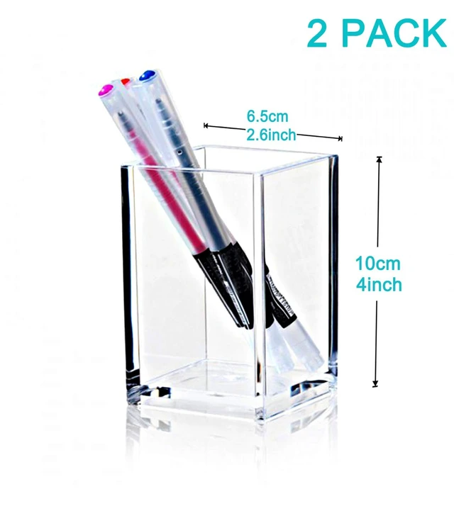 Alt view image 3 of 6 - 2 Pack Clear Acrylic Pencil Pen Holder Cup,Desk Accessories Holder,Makeup Brush Storage Organizer,Modern Design Desktop Stationery Organizer for Office School Home Supplies,2.6x 2.6x 4 inches