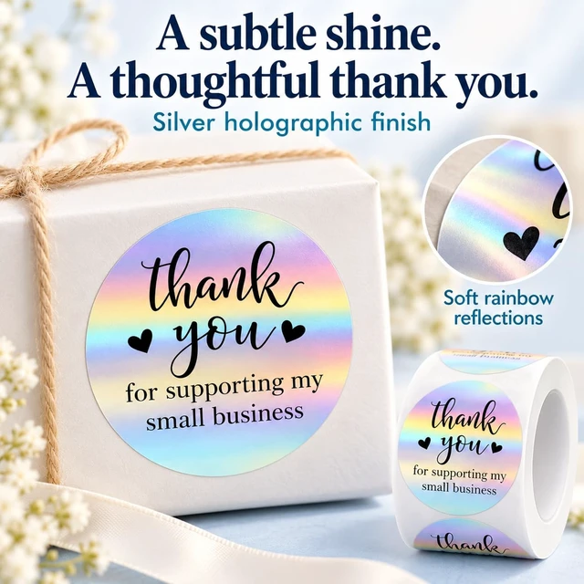 Alt view image 5 of 6 - 500 PCS Holographic Thank You for Supporting My Small Business Stickers