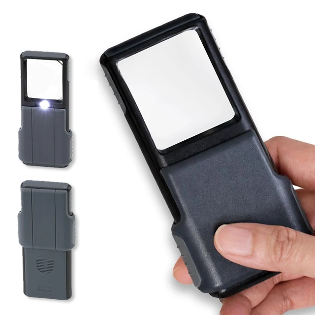 Alt view image 4 of 5 - Carson MiniBrite LED Lighted Slide-Out Aspheric Magnifier with Protective Sleeve (PO-55), 5X, Gray