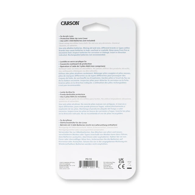 Alt view image 2 of 5 - Carson MiniBrite LED Lighted Slide-Out Aspheric Magnifier with Protective Sleeve (PO-55), 5X, Gray