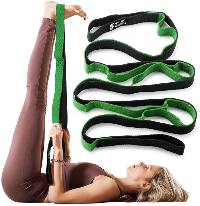 Main image of SPECIAL SUPPLIES Yoga Strap for Stretching, Stability Training, Fitness, Flexibility, Physical Therapy, Home Workout Equipment, Strength Training, and Pilates (Green)