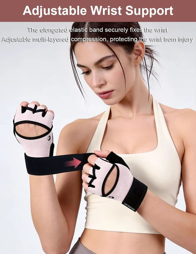Alt view image 7 of 7 - SUJAYU Workout Gloves Gym for Men Woman, Anti-Slip Fingerless Pull Up Gloves Gym Gloves for Women Weight Lifting, Adjustable Wristband Workout Gloves Womens Weight Lifting Gloves for Men