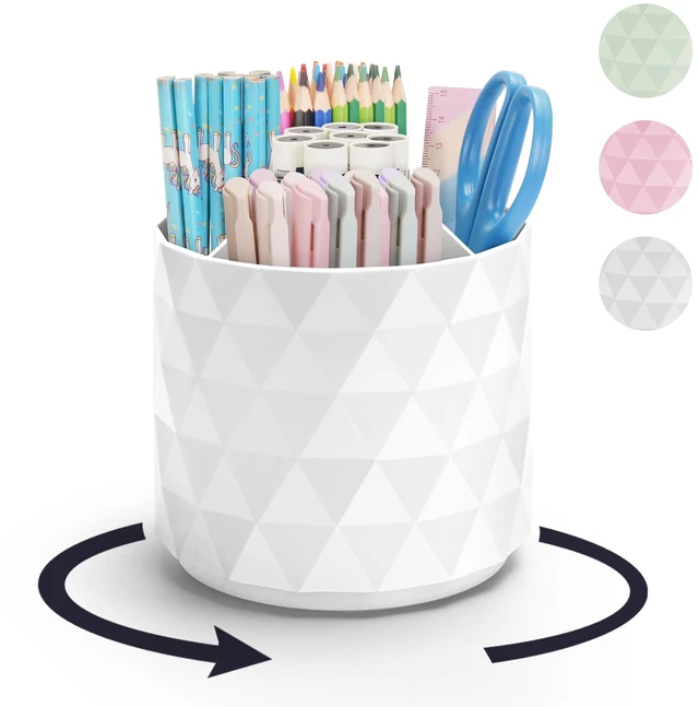 Main image of minimaliving Desk Organizer,Sparkling Diamond-like Pen Holder for Desk 360°Rotating Office Accessories,Pencil Cup with 5 Compartments Storage Box Caddy for Office,School,Home,Art Supply(White)