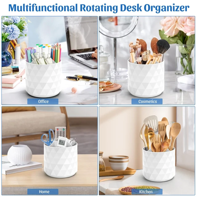 Alt view image 2 of 7 - minimaliving Desk Organizer,Sparkling Diamond-like Pen Holder for Desk 360°Rotating Office Accessories,Pencil Cup with 5 Compartments Storage Box Caddy for Office,School,Home,Art Supply(White)