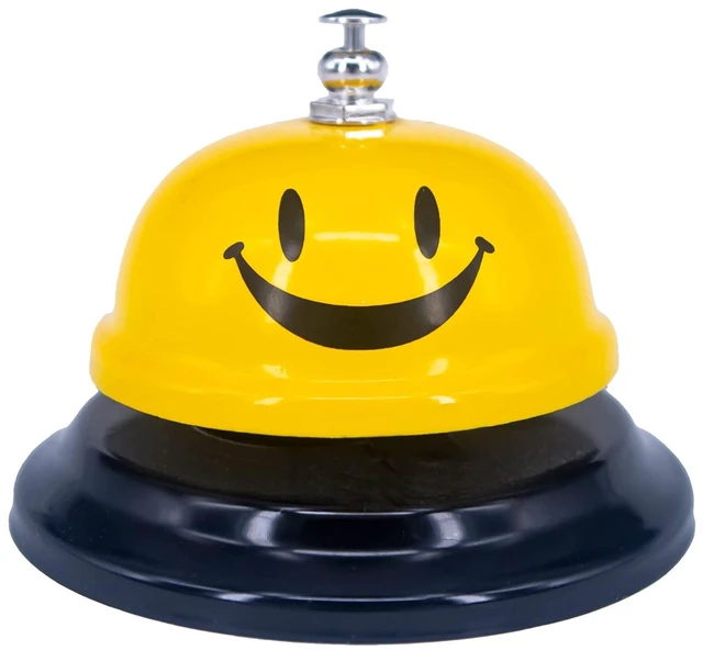 Main image of 1 Pack Call Bell, Desk Service Bell, 3.35 Inch Diameter Metal Bell for Hotels, Schools, Pet Dog Training(Yellow, Smile)
