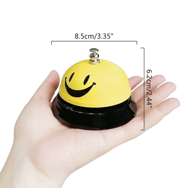 Alt view image 4 of 6 - 1 Pack Call Bell, Desk Service Bell, 3.35 Inch Diameter Metal Bell for Hotels, Schools, Pet Dog Training(Yellow, Smile)