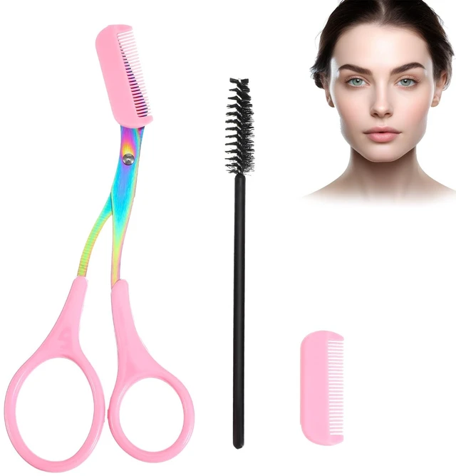 Main image of Eyebrow Scissors with Comb and Brush Non Slip Eyebrow Trimmer Scissor for Women Men 2 in 1 Professional Eyebrows Trimmer (Pink)