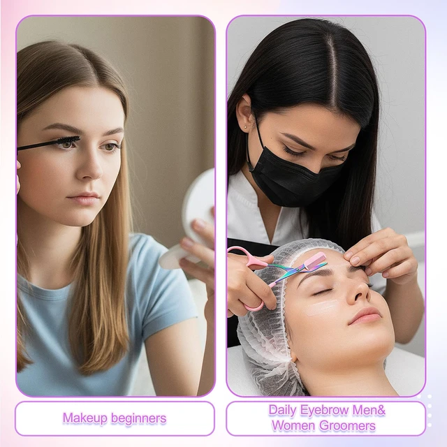 Alt view image 5 of 7 - Eyebrow Scissors with Comb and Brush Non Slip Eyebrow Trimmer Scissor for Women Men 2 in 1 Professional Eyebrows Trimmer (Pink)