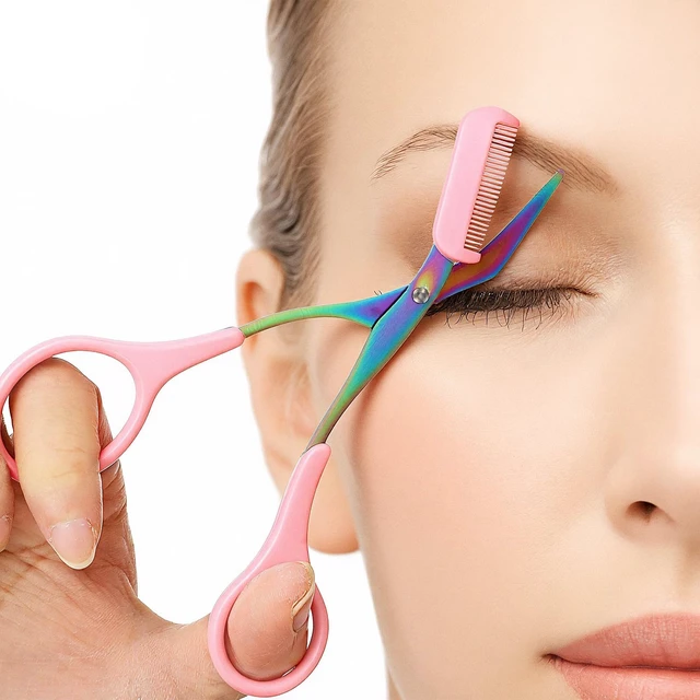 Alt view image 3 of 7 - Eyebrow Scissors with Comb and Brush Non Slip Eyebrow Trimmer Scissor for Women Men 2 in 1 Professional Eyebrows Trimmer (Pink)