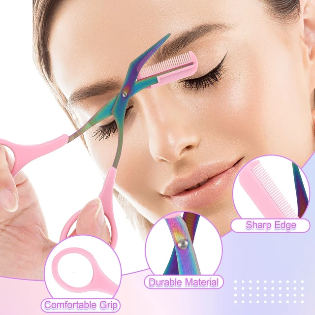 Alt view image 4 of 7 - Eyebrow Scissors with Comb and Brush Non Slip Eyebrow Trimmer Scissor for Women Men 2 in 1 Professional Eyebrows Trimmer (Pink)