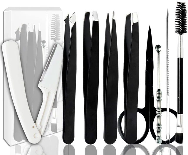 Main image of Tweezers for Women Facial Hair Eyebrow Kit Tweezer Set Black