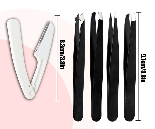 Alt view image 3 of 6 - Tweezers for Women Facial Hair Eyebrow Kit Tweezer Set Black