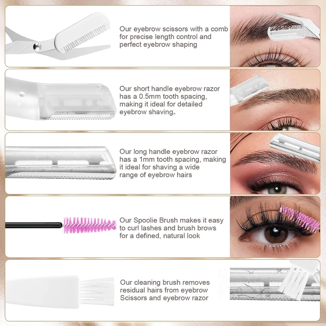 Alt view image 7 of 7 - Eyebrow Trimmer Kit, 5-in-1: Scissors, Razor, Spoolie, Cleaning Brush