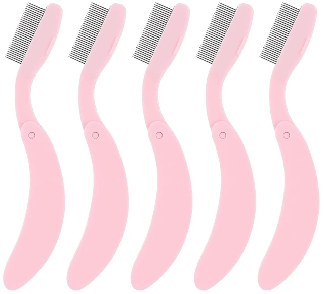 Main image of 5 Pack Folding Eyelash Comb, Eyelash Separator Tool Eyebrow Comb Metal Teeth Professional Tool for Lash Brow, Pink