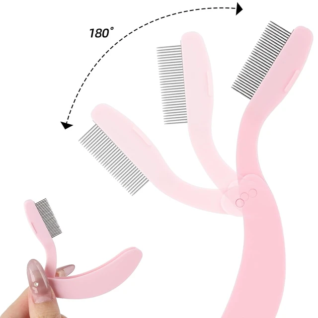 Alt view image 2 of 7 - 5 Pack Folding Eyelash Comb, Eyelash Separator Tool Eyebrow Comb Metal Teeth Professional Tool for Lash Brow, Pink
