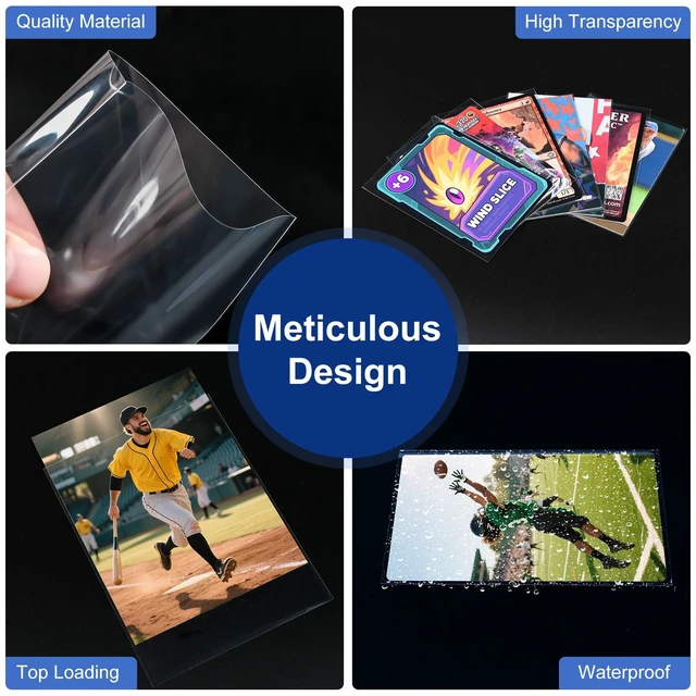 Alt view image 6 of 7 - 100 Pcs Soft Trading Card Sleeves, Top Loading Sleeves for Standard Cards 2.5" X 3.5",Ultra-Clear Card Protector for Baseball Cards