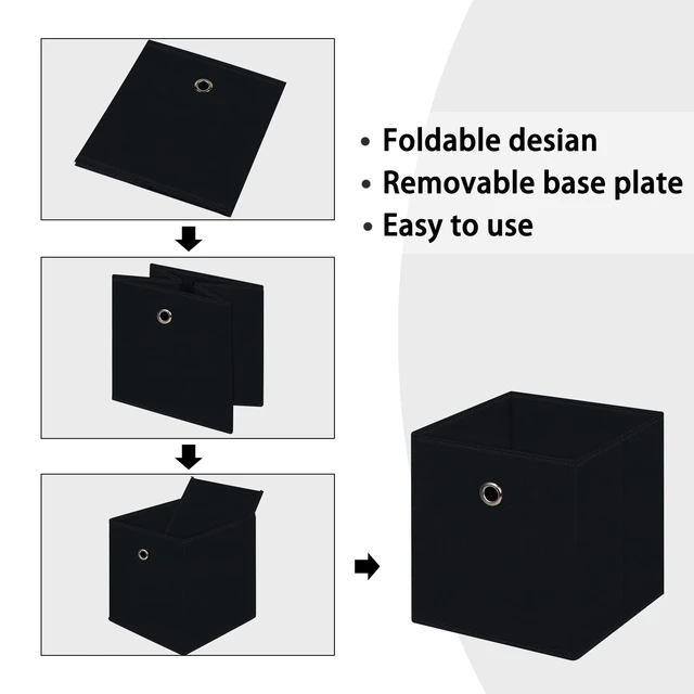 Alt view image 2 of 6 - Black Foldable Storage Cubes Bins ,11 Inch Cloth Storage Cube Fabric Storage Box Cubes Organizer Baskets with Handles for Home Organizer Set of 3 (Black)
