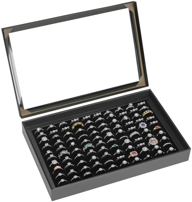 Main image of KUKUVR 100 Slots Ring Earring Holder Display Case (Black)