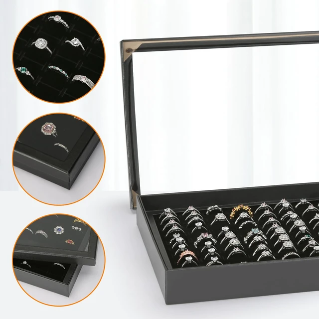 Alt view image 6 of 7 - KUKUVR 100 Slots Ring Earring Holder Display Case (Black)