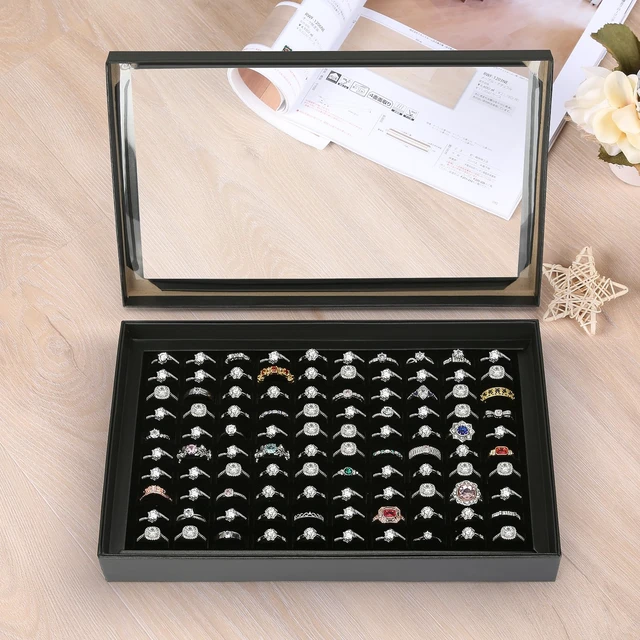 Alt view image 3 of 7 - KUKUVR 100 Slots Ring Earring Holder Display Case (Black)