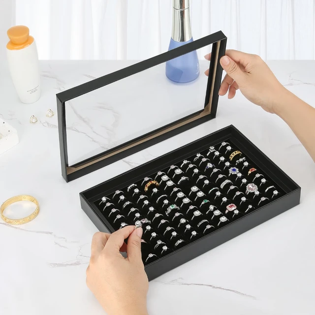 Alt view image 7 of 7 - KUKUVR 100 Slots Ring Earring Holder Display Case (Black)