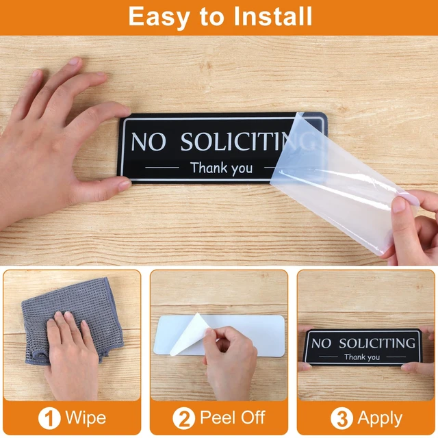 Alt view image 6 of 6 - MOWPOG 2 Pack No Soliciting Sign Sticker for House Front Door, Black/White
