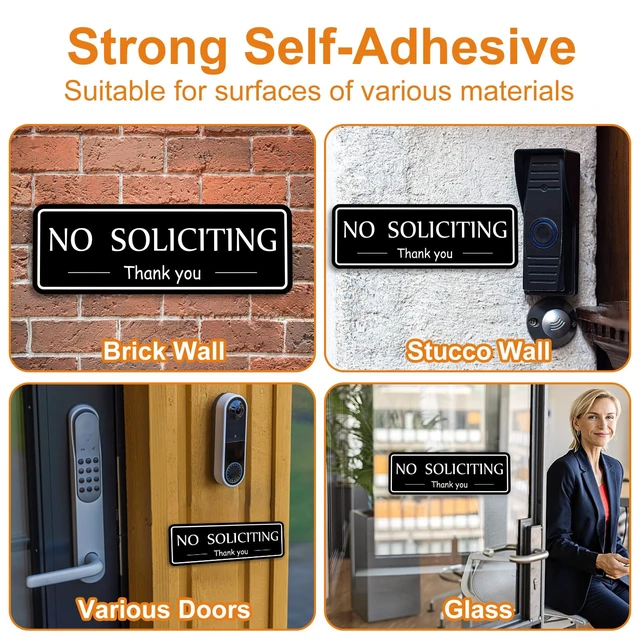 Alt view image 5 of 6 - MOWPOG 2 Pack No Soliciting Sign Sticker for House Front Door, Black/White
