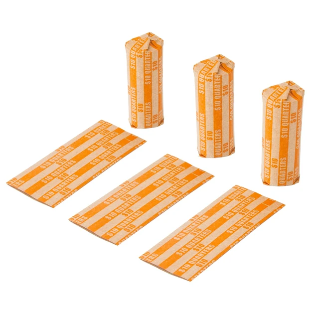 Alt view image 5 of 6 - LLIKED 105 PCS Striped Flat Coin Wrappers Quarters Rolls, Orange