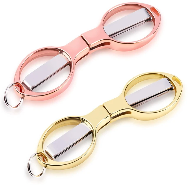 Main image of 2PCS Folding Scissors, Portable Travel Scissor, Gift for Men Glasses Shaped Mini Shear Telescopic Cutter, Anti Rust Stainless Steel Scissors for Fishing Sewing Home Office (Rose Gold, Gold)