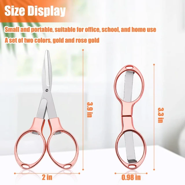 Alt view image 6 of 7 - 2PCS Folding Scissors, Portable Travel Scissor, Gift for Men Glasses Shaped Mini Shear Telescopic Cutter, Anti Rust Stainless Steel Scissors for Fishing Sewing Home Office (Rose Gold, Gold)